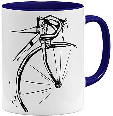 OM3® Retro Bike Rad Fahrrad Tasse - Keramik Becher - 11oz 325ml - Fun Bicycle Fahrradfahrer - Dunkelblau