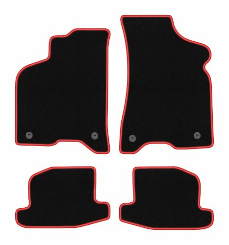 Velours-Fußmatten passend für Volkswagen Lupo 1997-2005, Schwarz-Rot | passend für Schrägheck; Velours-Teppich (Polypropylen), ca. 6,5 mm