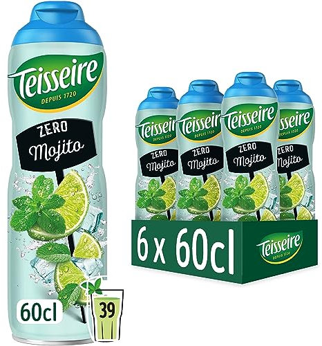 Teisseire Zéro Sucre, Sirop Saveur Mojito pour Cocktail et Cocktail sans Alcool, Boisson rafraîchissante, Bidon 6x60cl