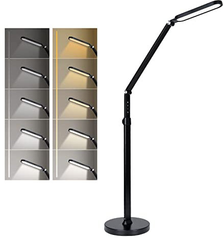 ZealWe Floor Lamp, LED Floor Lamps for Living Room, Floor Standing Reading Lamp with Touch Control, 5 Colour Temperature Brightness, Adjustable Height, Foldable Tall Lamps for Bedroom Office