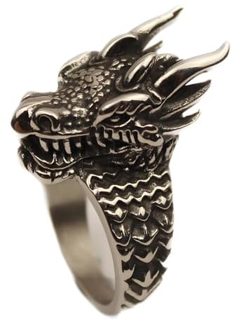 Drachenring für Männer, Vintage Drachenkopfring, Retro herrschsüchtige Drachenringe, Amulettring, Punk Tier Drachenschmuck für Männer Jungen (18.9)