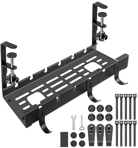 GUOOUG Kabelkanal Schreibtisch Schwarz Ohne Bohren, 40CM Kabelmanagement Schreibtisch Kabelhalter Kabelwanne, Kabelrinnen Untertisch Kabelkorb Kabelschacht für Ordnung am Arbeitsplatz