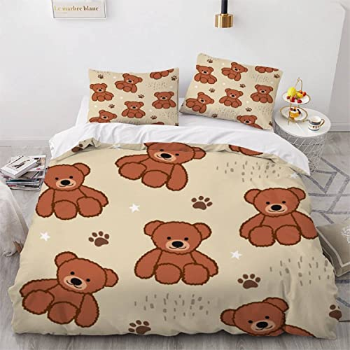 OENISE Kleiner Bär Bettwäsche Set 135x200cm Kinder Jungen Mädchen Kawaii Bettbezug mit Reißverschluss und 2 Kissenbezüge 80x80cm 3D Weich Mikrofaser Jugendliche Bettbezüge 3teilig Sommer