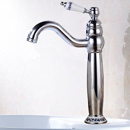 Wasserhahn, Retro Waschbeckenarmatur, Waschtischarmatur, hoch einhebel Wasserhahn, Vintage Waschbecken Armatur, für Bad Waschbecken, Silber