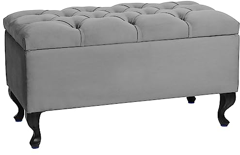 LORDLY Sitzbank mit Stauraum MODIANO 81x42cm – Velourstof, Sitztruhe, Aufbewahrungsbox, Polsterbank mit Samtbezug für Wohnzimmer, Schlafzimmer, Diele (Beine Schwarz, Grau)