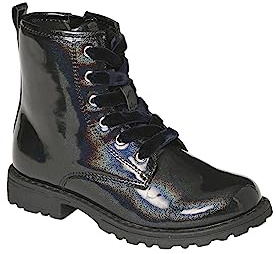 Vertbaudet Mädchen Schnürboots mit Reißverschluss, Lack-Optik schwarz 35