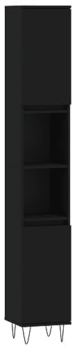 vidaXL Badschrank, Badezimmerschrank mit viel Stauraum, Hochschrank mit Eisenbeinen, Aufbewahrungsschrank Bad Badezimmermöbel Badmöbel, Schwarz Holzwerkstoff