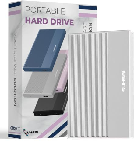 SUHSAI Disco Rigido Esterno da 100 GB HDD Backup Dati - Espansione di Memoria da 2,5 USB 3.0 Disco Rigido Portatile Compatibile con Mac, Desktop, PC, PS4, PS5 (Argento)