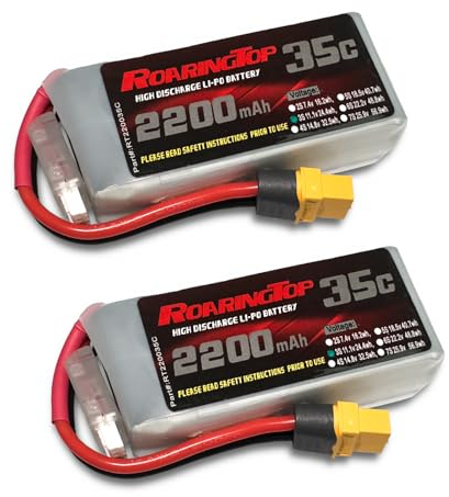 Roaring Top 3S Lipo Akku 35C 2200mAh 11.1V Lipo Batterie mit XT60 für RC Evader BX Auto Truggy Truck 1:14 RC Car RC Flugzeug Quadcopter Hubschrauber (2PACKS)