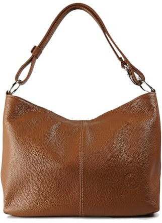 1990s Umhängetasche für Damen aus echtem Leder, mittlere Schultertasche aus Leder, Hobo mit ausziehbarem Schultergurt., braun