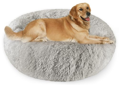 Aspand Hundebett für große und mittelgroße Hunde,90cm Ø - Weiches und Atmungsaktives Hundekissen mit Rutschfester Unterseite und Erhöhtem Rand,Dunkelgrau