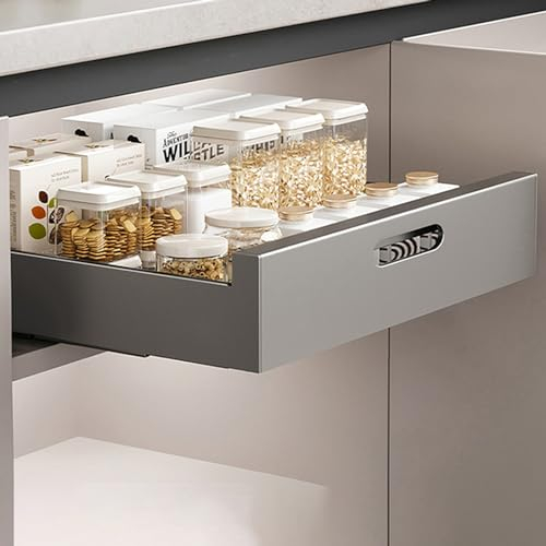 Uixxducc Teleskopschublade, Ausziehbare Schubladen aus Kohlenstoffstahl, Ausziehbarer Schrank Organizer Aufbewahrungsregale für Küchenschränke, Slide Out Drawer Kein Bohren (Grau,Breite 40cm)