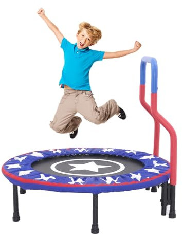 Trampolin Kinder Indoor Outdoor Ø 91cm Klein Mini Kindertrampolin Klappbar ohne Netz Zuhause Eckig Bodentrampolin für Drinnen ab 2 3 4 Jahre Kids (blau)