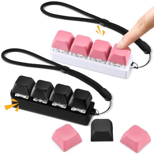 Ferreve 2 Pcs Keyboard Fidget Toy Fidget Clicker Keyboard Four-Button Clicker Keychain Button ADHD Stress Relief Gifts for Adult to Relief Stress Pass The Time(Black, Pink)