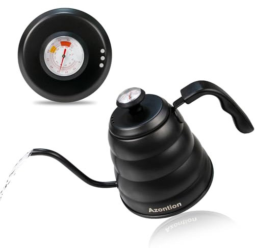 Azontion Gooseneck Kettle for Pour Over Coffee and Tea with Thermometer for Exact Temperature, Coffee Kettle, Stove Top Kettle, Stainless Steel, Compatible with All Stove Tops (1.2 Liter)