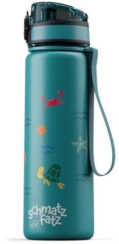 schmatzfatz Gourde Enfant 500ml - Anti Fuite, sans BPA, Design Coloré, Fermeture 1 Clic, Compatible Boissons Gazeuses, Facile à Nettoyer, avec Infuseur de Fruits, Mer d'essence