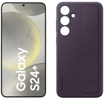 Samsung Galaxy S24+ AI Smartphone, 12 GB RAM, 512 GB Speicher, Marble Gray, 3 Jahre Herstellergarantie + Standing Grip Case Dark Violet