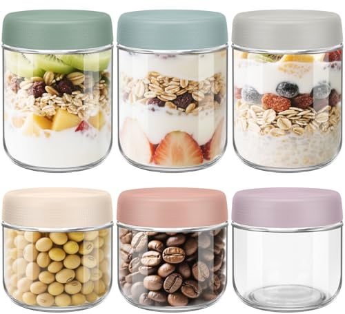 ZgoEC 6pcs Overnight Oats Gläser Auslaufsicher & Stapelbar Meal Prep Box | Luftdicht Einmachgläser mit Schraubdeckel für Joghurt & Marmelade, Meal Prep Gläser für Büro & Fitness & Picknick