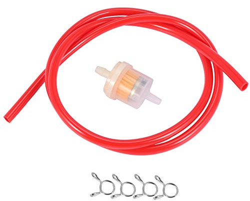 Sunmeit Filtro de Gasolina de 6 Mm + LíNea de Manguera de TuberíA de Gasolina + 4 Clips Mini para Moto Scooter Dirt Bike Rojo