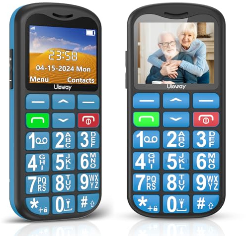 Ufferson Seniorenhandy mit Großen Tasten | Dual SIM Mobiltelefon Ohne Vertrag mit 1.7 Zoll LCD | SOS-Funktion | GSM Tastenhandy mit Taschenlampe | Ladestation | Standard SIM Slot