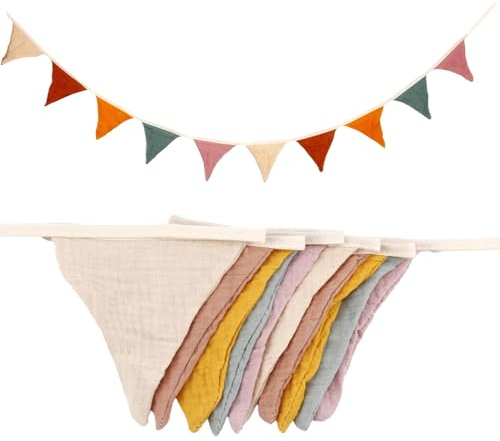 Guirnalda Fanion de 2,6m en Algodón, Decoración para Habitación de Niños y Bebés, Guirnalda para Habitación Infantil para Cama Tipo Cabaña, Tienda o Exterior