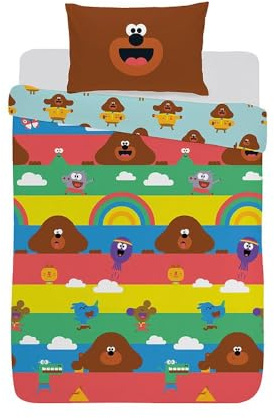 dreamtex Hey Duggee Stripe Junior Duvet Cover and Pillowcase Set for Kids, Nurseries, Children's Bedroom (JR1-HEY-STR-12)