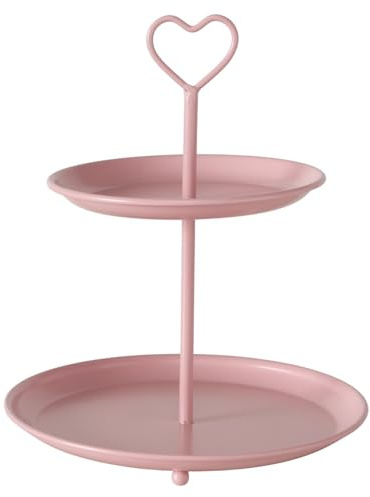 Herzförmige 2-Stöckige Etagere aus Metall, Rosegold, Pulverbeschichtet, Matt, 25 cm Höhe, 21 cm Durchmesser, für Desserts und Gebäck