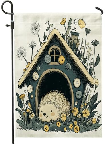 Frühlings-Igel-Gartenflaggen, 30,5 x 45,7 cm, doppelseitig für draußen, dekorativ, lustige Blume, Tierhaus, Vorhof, Leinwand, Hausflagge, niedliche Wildblume, Outdoor, kleine Hinterhof, Rasen-Flagge