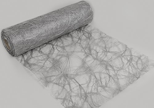 1 Rolle Sizoweb Vlies, 30 cm x 25 m, silber, Tischläufer, Tischband. Ideal für Dekoration bei besonderen Anlässen wie Hochzeit, Taufe, Kommunion, Weihnachte