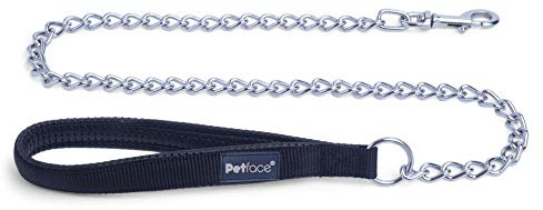 Petface Padded Nylon Chain Dog Lead, Large, Black (Pack of 1) | Durable Nylon Handle, Sturdy Metal Snap Clip, Comfortable Padded Grip, for Large Breeds