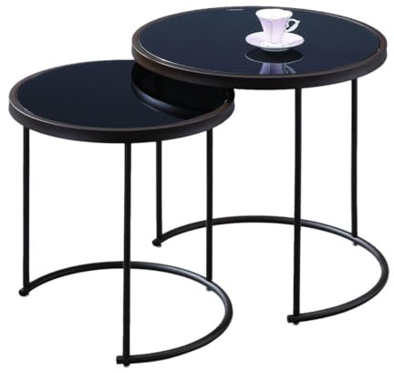 ASPECT Visio Set of 2 Round Nesting Table Glass, Tempered, Black/Brown, 50(H) cm/42 Dia x 45(H) cm, 5055018452360
