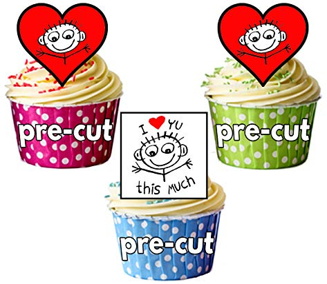 I love you this much – essbar Stand-up Cupcake Topper (Pack von 12)