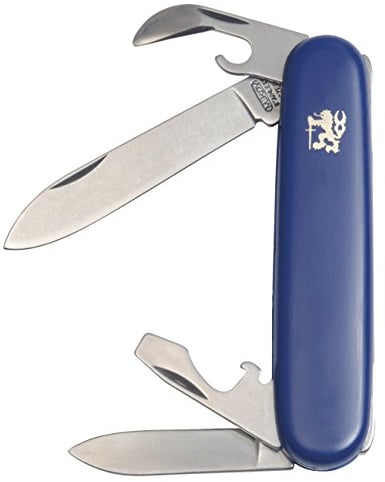 Mikov Stovka, Taschenmesser, 4 Funktionen Multitool Messer, PREMIUM BLUE Kunststoff Griff, 7cm ROSTFREI Klinge für Jagen, Angeln, Camping