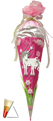 BASTELSET Schultüte - Einhorn 50 cm - mit Holzspitze - Zuckertüte Roth - ALLE Größen - 6 eckig Mädchen Pferde Blumen Einhörner