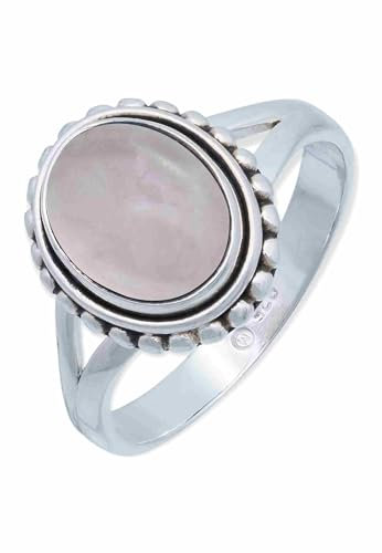 mantraroma Bague femme argent avec pierre quartz rose pierre précieuse rose simple grande moderne