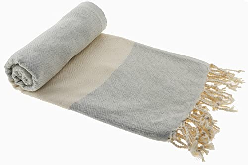 Stefano Ferrante ELMAS Hamamtuch Saunatuch Pestemal Fouta Strandtuch Badetuch Handtuch Baumwolle Backpacker 100x180 cm (Hellgrau)