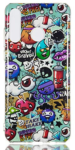 DasKAn Leuchtende Silikon-Schutzhülle für Huawei P30 Lite, fluoreszierend, in Schwarz, buntes Motiv, ultradünn, weich, Gummi, stoßfest, TPU, Schutzhülle für Telefon, Graffiti