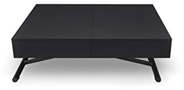 Menzzo Table Basse Relevable Extensible Bois Noir | Table Escamotable réglable en Hauteur et en Longueur | Bois, Blanc, Metal| Sundance | Pliée : 120x80x40 cm Dépliée : 80x190x75 cm