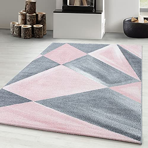 Carpetsale24 Designer Teppich Modern Abstrakt Gemustert – Pink und Grau – Wohnzimmerteppich für modernen Stil und Komfort, Größe 120x170 cm – Pflegeleicht, Weicher Flor, Ideal für Wohnzimmer