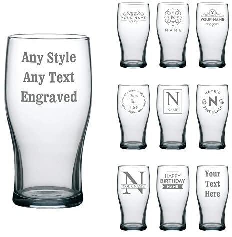 So Bespoke Personalised Engraved Pint Glass Your Text - Birthday Gift - for Him (Style 9 (Text Only))