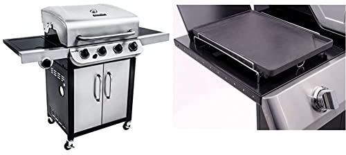 Char-Broil Convective Series 440S - Barbecue à gaz à 4 brûleurs avec brûleur latéral, finition en acier inoxydable. & 140 515 - Plaque de cuisson en fonte pour brûleur latéral (plancha).