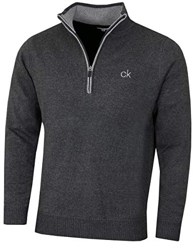 Calvin Klein Mens 2026 Lined Chunky Sweater - Charcoal Marl/Light Grey - XL
