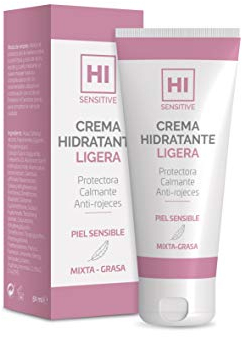 Hi Sensitive, Crema Hidratante Ligera, Crema para Pieles Sensibles, Mixtas y Grasas, Crema Protectora, Calmante y Anti-Rojeces, para Cara, Cuello y Escote, Verde