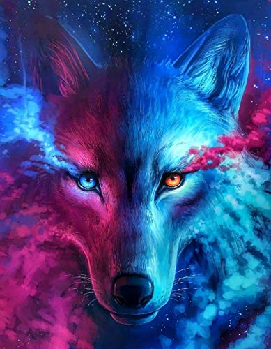 Bougimal 5D Diamant-Stickerei-Set, Wolf, Diamantmalerei-Kits, Bastelsets für Zuhause, Wanddekoration, 40 x 50 cm