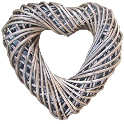 Wrenbury Heart Shaped Wreath 40cm Antique Wash Willow | Large Door Garland Silver Christmas Wreath Wicker Spring Wreath Autumn Wreath Halloween Wreath