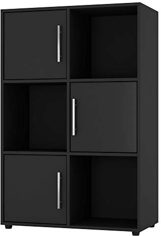 URBNLIVING Black Cube Bookcase With Wooden Door Metal Handle Display Shelf Storage Shelving Cupboard (Black Door, 2x3 Cube (6 Cube))
