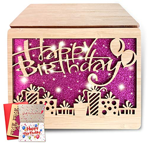 Kakix Geburtstagskarten für Mädchen,Bling Holzkarten Geburtstagskarte,Handgemachte Grußkarten mit Umschlag Und Hohl Geschnitztem Design für Tochter Ehefrau