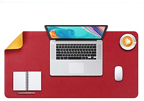 Mausepad XL, Große Mausmat, DOBAOJIA Laptop-Schreibtischmatte, Schreibtischunterlage, Büro Schreibtisch Pad, Schreibblock, Doppelseitige Verwendung PU Leder Wasserdicht 80 x 40cm (Rot/Gelb)