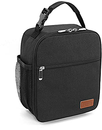 Lonchera para hombres, mujeres y adultos, pequeña bolsa de almuerzo para oficina, trabajo, picnic, lonchera portátil reutilizable, color negro