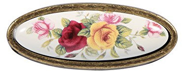 Poignée de Porte, Bouton en Bronze en Céramique à Motif de Fleurs Rurales Vintage, Poignées d'Armoire et Tiroirs de Tiroir de Commode avec Vis(Z8-Single Hole)